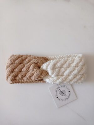 Fascia/turbante per capelli bicolore panna e cammello